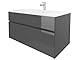 Produktbild wohnartig® Stella Waschtischunterschrank  Hängend | Anthrazit | Anthrazit Hochglanz | 81,2 × 46,5 × 50 cm | Moderner Waschbeckenunterschrank mit Keramikwaschbecken | Waschbecken mit Unterschrank