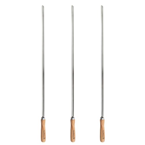 Barbecook wiederverwendbare Grillspieße, Set mit 3 XL Spießen, Grillzubehör aus Edelstahl und Holz, 65cm