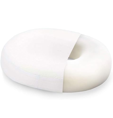 DMI Seat Cushion Donut Pillow and Chair Pillow for Tailbone Pain Relief, Hemorrhoids, Prostate, Pregnancy, Post Natal, Pressure Relief and Surgery, 18 x 15 x 3, White