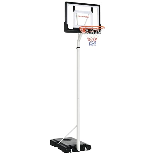 SPORTNOW Canasta de Baloncesto con Ruedas Altura Ajustable 245-305 cm Aro de Baloncesto Portátil con Tablero de PVC y Base Rellenable para Exteriores 90x83x310-360 cm Blanco