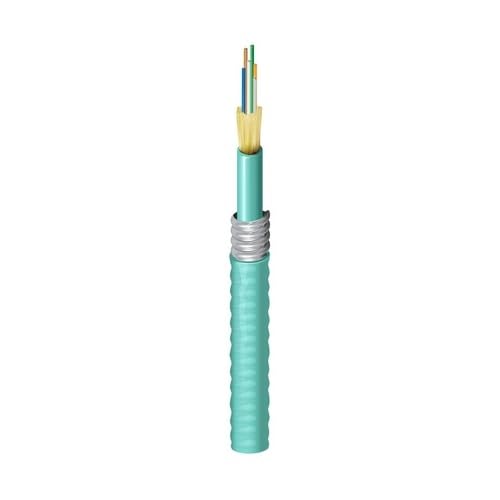 FI3D006A9 Indoor Plenum OM3 Distribution Tight Buffer Fiber Cable, 6 Fibers, Aluminum Interlocked Armor, Aqua