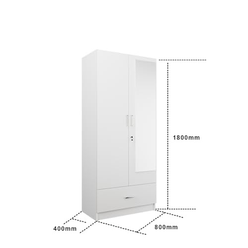 Image of VIKI Wardrobe |Wooden Almirah for 2 Door Wardrobe with 1 Drawer & Hanging Space with Mirror (Brussel Walnut - 40D x 80W x 180.8H) | 1 Year Warranty | Free Assembly