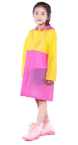 Image of Zacharias Boy's & Girl's Kids PVC Waterproof Long Raincoat with School Bag Cover TH-168 (Yellow & Pink Pack of 1)