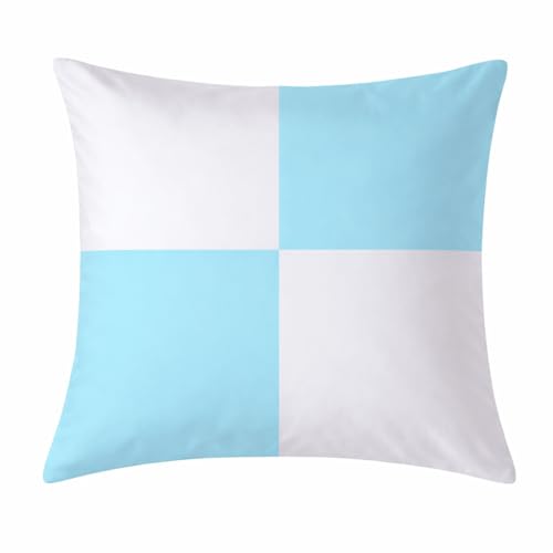 Image of Decorative Cushion - 15x15 Inch - Checks Design (Light Blue & White) - Soft & Premium - Compressed Packed - Set of 1
