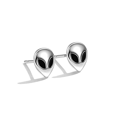 925 Sterling Silver Alien Earrings, Alien Stud Earrings Polished, Big Eye Space Aliens Statement Stud Earrings, Rave Earrings2