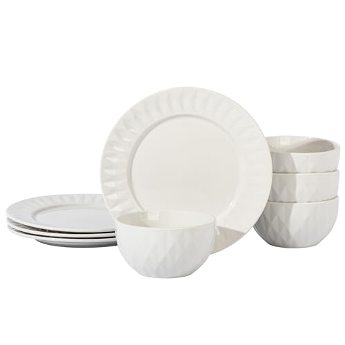 Gibson Home Fine Ceramic 8 Piece Dinnerware Set in White Gibson Home Fine Ceramic 8 Piece Dinnerware Set in White