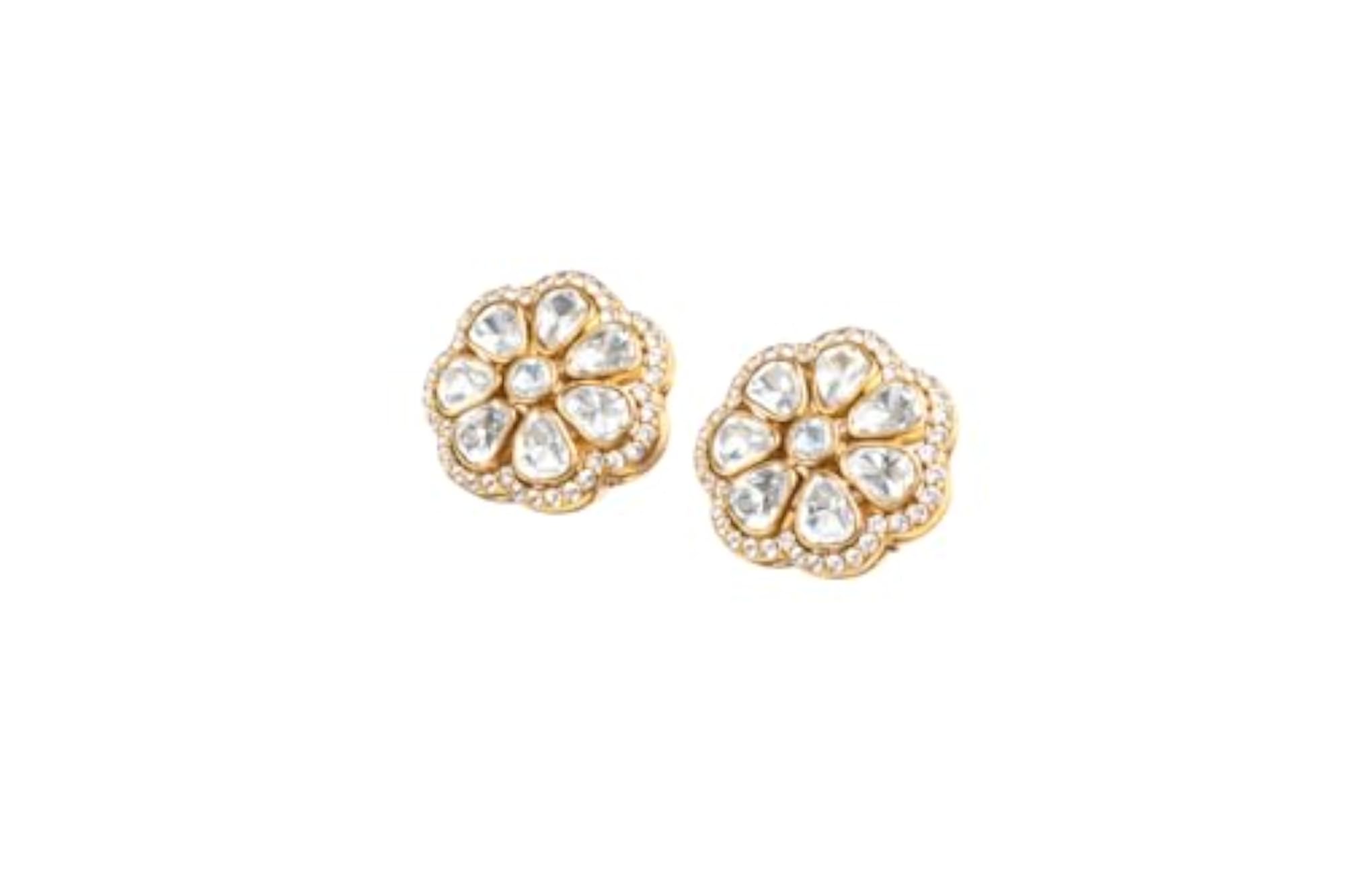 Women's Gold-Tone Floral Zircon Stud Earrings, Lightweight Daily Wear