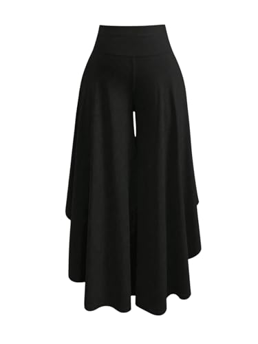 OYOANGLE Women's Plus Size High Waisted Asymmetrical Ruffle Hem Wide Leg Pants Flowy Palazzo Pants