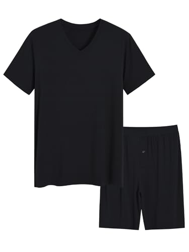 Latuza Men's Viscose Cooling Pajamas Set Short Sleeve Shirt Shorts Pjs Set