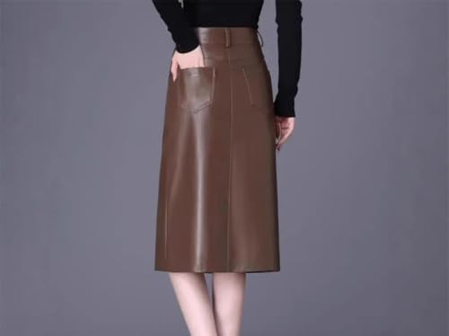 Women PU Leather Midi Skirt High Waist Bodycon Korean Style Autumn Fashion Skirt2