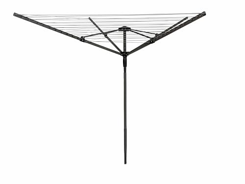 Byinone Rotary Washing Line | 50m Rotating Heavy Duty Clothes Airer Outdoor | Garden 4 Arm Rotary Washing Line | with Ground Spike 3 colour options + Cover (Dark Grey)