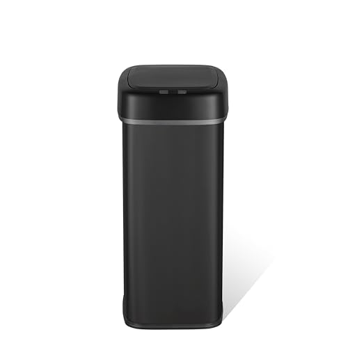 Ninestars DZT-50-16BSS Automatic Touchless Motion Sensor Oval Trash Can with Black Top, 13 gallon/50 L, Stainless Steel