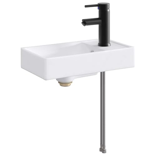 Lavabo pequeño de metal con grifo y desagüe para lavamanos compacto de baño 2