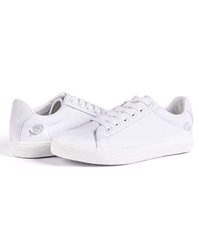 Hotroad Sneaker Damen Low Top Leder Schuhe Turnschuhe Sportschuhe Halbschuhe Tennisschuhe Frühling Sommer Sommerschuhe Damenschuhe Bequeme Freizeitschuhe Frauen Unisex, PU Leder - Blumen Rose / 41 EU Cover