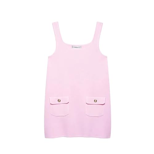 Minivestido de punto sin mangas para mujer, sin mangas, espalda descubierta, vestido corto elástico con bolsillo, Pnnrk, L
