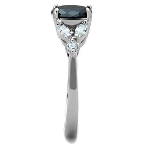 Oval Simulated Blue Sapphire & White Cubic Zirconia CZ Accented Engagement Ring, Hypoallergenic 316L Stainless Steel3