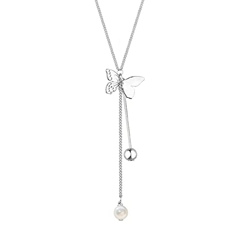 Collier papillon argent et long pompon en perles idéal pour vos tenues de fête