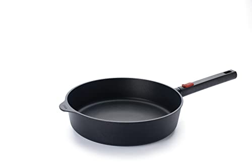 Woll Diamond Logic XR   Sartén alta (28 cm de diámetro, 7 cm de alto, con mango extraíble, apta para todo tipo de fuegos, aluminio fundido, revestimiento antiadherente, apta para horno, color negro)