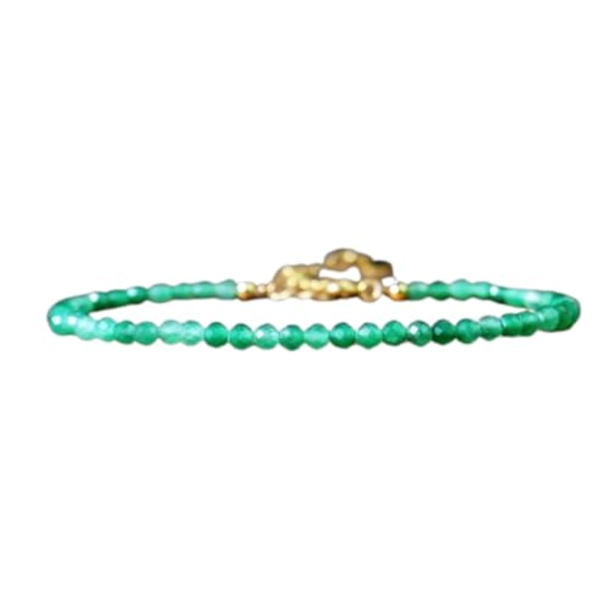 Green Aventurine Round Beaded Bracelet with Gold Lock, Adjustable