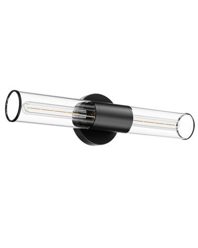 Image of Bathroom Vanity Light Fixture, 2-Light Black Wall Sconce Lighting Fixture with Clear Glass, Indoor E26 Stocket Wall Lamp for Mirror Living Room Hallway(Bulb Not Included)