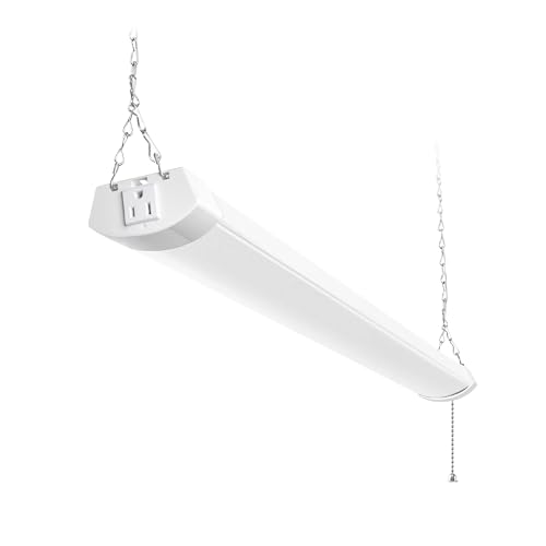 Image of hykolity 4FT 70W LED Shop Light Linkable, 8000lm(300w Equivalent) | 5000K Utility Shop Lights for Garages, Workshops, Basements, Hanging or FlushMount,with Power Cord and Pull Chain,ETL,White