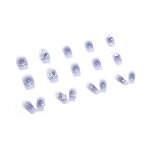 Coffin Blue Press on Nails Medium Length Fake Nails with Butterfly Designs Full Cover Acrylic False Gradient Nails for Women and Girls 24PCS - Image 5