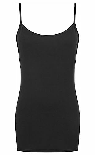 Image of 7STYLES® Womens Plain Strappy Tunic Dress - Ladies Stretch Round Scoop Neckline Cami Bodycon Jersey Top (Black, S-M)