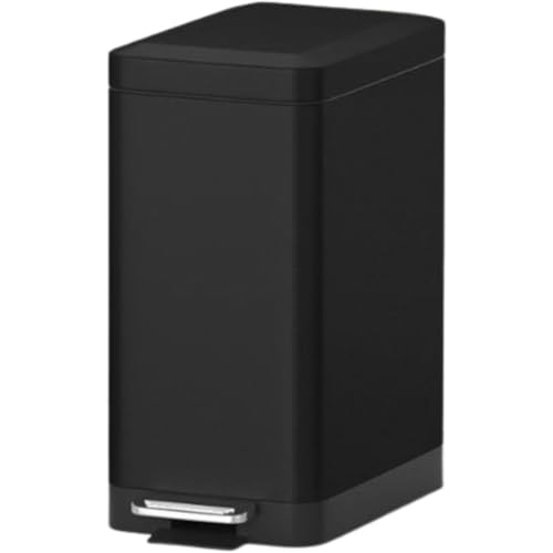 ゴミ箱、蓋付き、ペダル式、静音、超薄型、指紋防止、密閉、10 L/15 L/18 L、ステンレス製、耐久性、スタイリッシュ、キッチン、リビングルーム、トイレ (ブラック,15L)