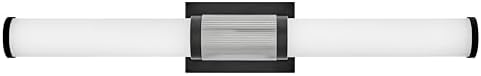 Hinkley Zevi Large LED Bath Vanity Light Fixture, Etched Opal Baton Bath Bar, Modern Two-Toned Cuff, Mounts Vertically or Horizontally, in Black and Chrome