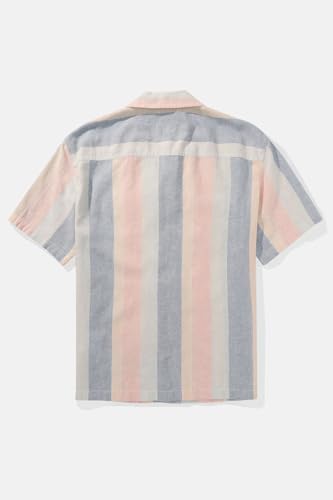 Image of American Eagle Men Multi-Colored Linen-Blend Striped Button-Up Poolside Shirt