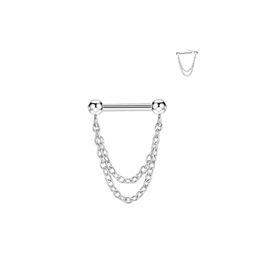 FANSING Surgical Steel 16g Threadless Double Chains Septum Rings 8mm Push in Septum Jewelry Pushin Helix Piercing Jewelry 16 Gauge