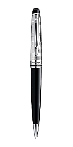 Waterman Expert Deluxe Ballpoint Pen, Gloss Black with Chrome Trim, Medium Point with Blue Ink Cartridge, Gift Box