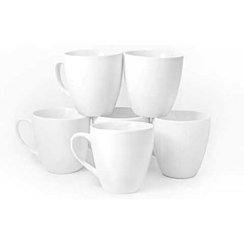 Amuse- Professional Porcelain Bistro Collection Lungo Mugs- Set of 6-17 oz (White) Cover