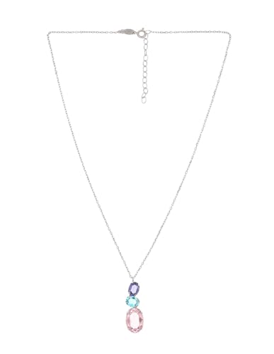 BIZZARRO Dije Con Cadena De Plata 925 Con Zirconias De Colores (42 + 3Cm Aprox) Modelo SIL-256-D