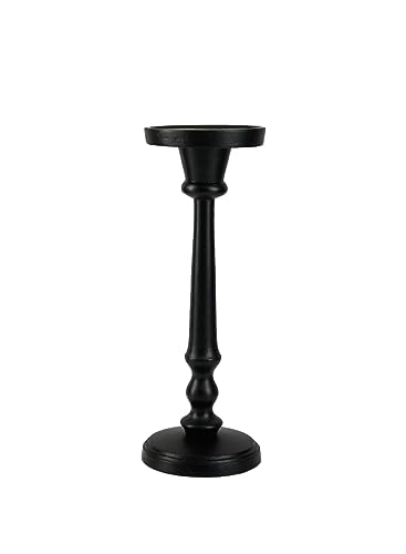 Serene Spaces Living Twilight Black Pillar Candle Holder, Cast Iron Candle Stand for Home Décor, Weddings, Birthdays, Cozy Evenings - Sturdy Base, Long-Lasting Durability, 4.5