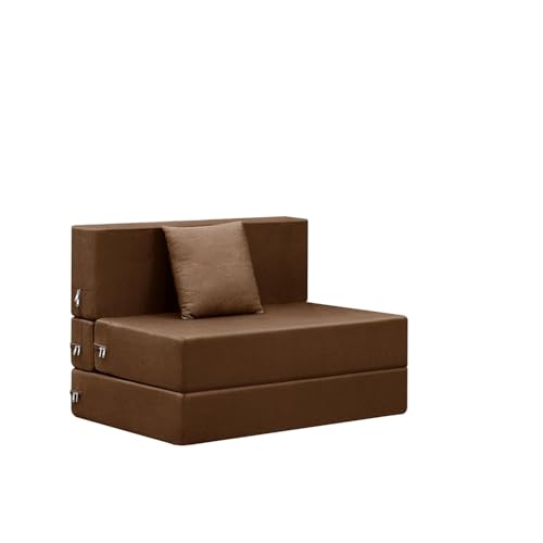 Image of Foldable One Seater Convertible Sofa Cum Bed (3x6 ft) with Cushion | Jute Fabric | Space-Saving Sofa for Living Room & Guest Room - Brown Color
