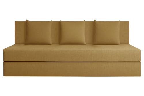 Image of Rosebell Lightweight Easy Three-Person Sofa Cum Bed Jute Fabric-Including Cushion - Size 5' X 6' Feet | Color - Golden | Perfect for Home & Office