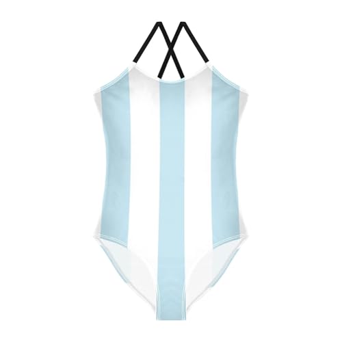 GuoChe Light Blue Stripe Girls Swimsuit 1-Piecing Swim Suits for Girls Toddler Girl Bathing Suit Beach Swimwear 7-8T