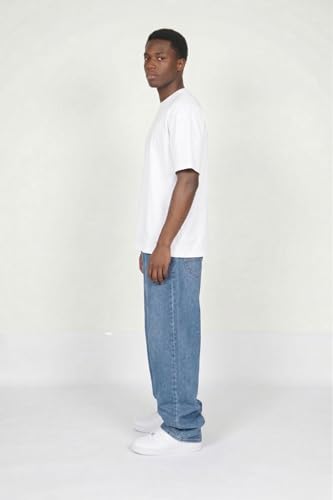 Image of Plaid&Plain Men's Baggy Jeans Wide Leg Heavyweight 100% Cotton Loose Fit | Elastic Waistband, Back Pockets, Durable Denim Weave, Multiple Wash Options, Relaxed Street Style Comfort, Everyday Wear
