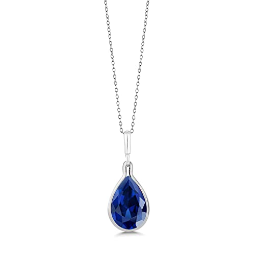Gem Stone King 10.20 Cttw Blue Created Sapphire Teardrop Pendant Necklace For Women | 925 Sterling Silver | Pear Shape 16X12MM | With 18 Inch Chain3
