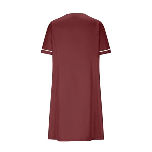 2025 Women Scrub Uniforms Housekeeping Spa Pocket Work Dresses Workwear Button Front Short Sleeve Nurse Dress4