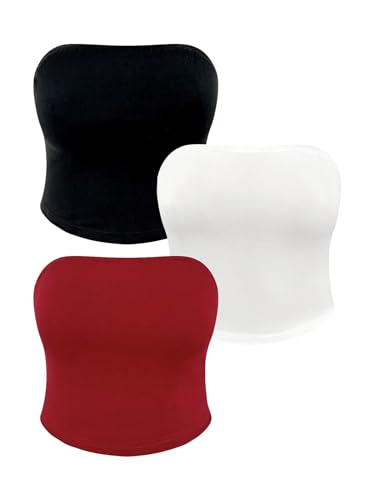SOLY HUX Women's Plus Size Tube Top 3 Piece Strapless Crop Tops Sleeveless Basic Bandeau Tops