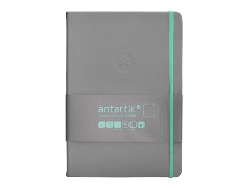 Antartik CUADERNO CON GOMILLA NOTES TAPA DURA A5 HOJAS LISAS GRIS Y TURQUESA 100 HOJAS 80 GR FSC