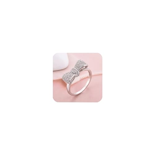 Fashion 925 Sterling Silver Women's Bow-Knot Zircon Diamond Princess Engagement Wedding Band Crystal Hollow Ring HM245 (8)