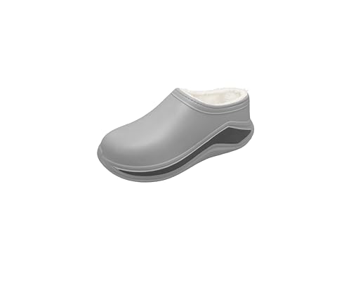 Chill Walk Clogs for Men Women, Slip-On Plush Fleece Lined Winter Mules, Indoor Outdoor House Shoes Chef Nurse Garden Shoes Cushioned Supportive Closed-Toe Grey M9/10 W10/11