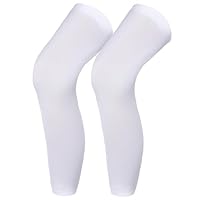 APLZGMG 1 Paar Kompressions Beinmanschetten,Sommer UV Sonnenschutz Beinmanschetten,Sport Lange Kompression Knielinge für Radfahren Laufen Basketball,Männer und Frauen(Weiß)