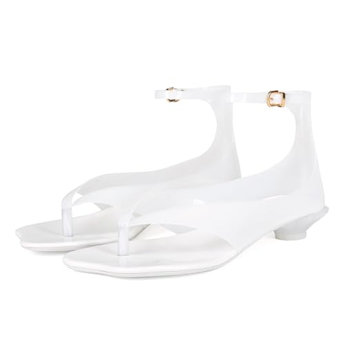 Image of Women's Flip Flop Kitten Heels - Jelly Thong Heeled Sandals with Clear Strap, Transparent Low Heel Mules, Stylish Thong Kitten Heels for Summer, Casual Dress Sandals