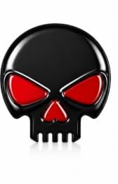 Gabachi 3D Skull Car & Bike Emblem – Glossy Black & Red Metal Badge, Self-Adhesive Automotive Logo Sticker for Hood, Tru