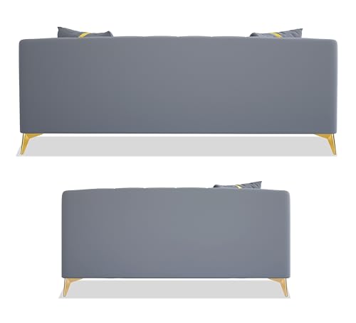Image of Adorn India Premium Mystic - 3 Years Warranty - 3+2 Sofa Set Velvet Suede Fabric - Grey