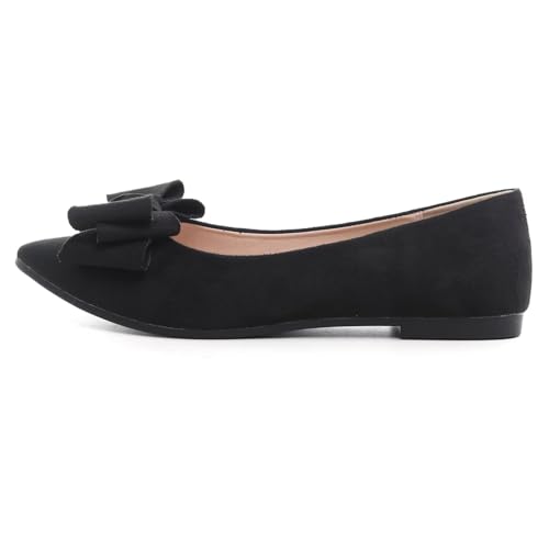 Image of TN TANGNEST Women's Flats Comfortable Dressy Slip On | Pointed Toe Bow Ballet Shoes, Business Casual Office Flats, Suede Flat Shoes